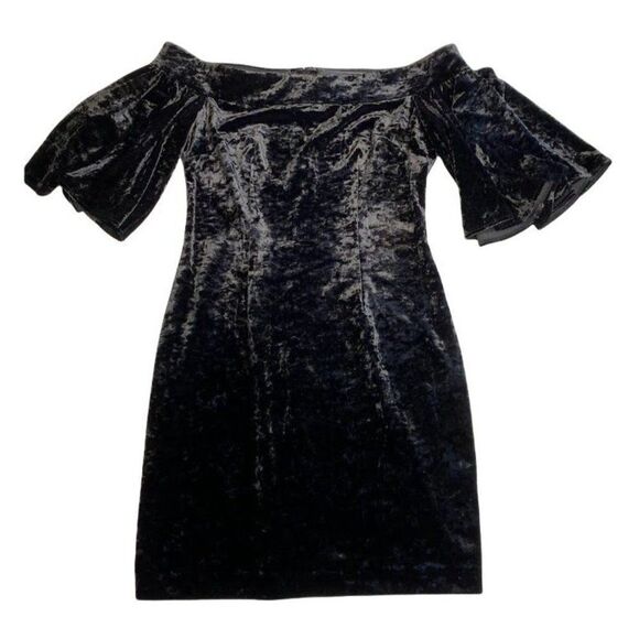 CYNTHIA STEFFE Off the Shoulder Black Velvet Drape Sleeve Bodycon‎ Sheath Sz 8 - Picture 6 of 10